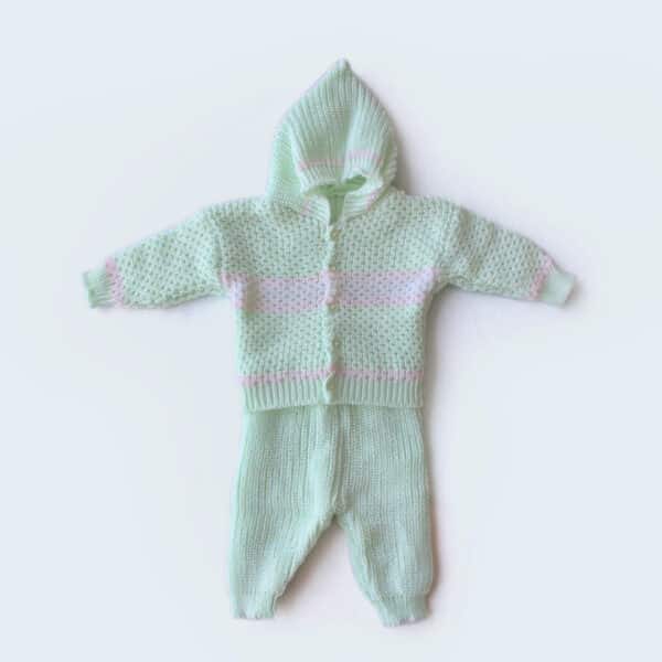 2 Pc Winter Knitted Suit Sea Green White