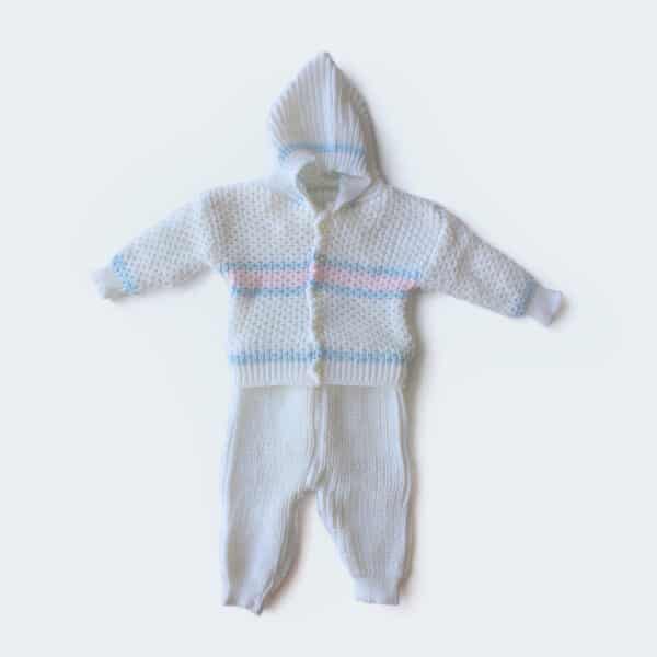 2 Pc Winter Knitted Suit White Blue Pink