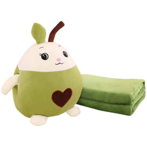 2in1 Hand Warmer Character Pillow with Blanket GREEN WHITE.