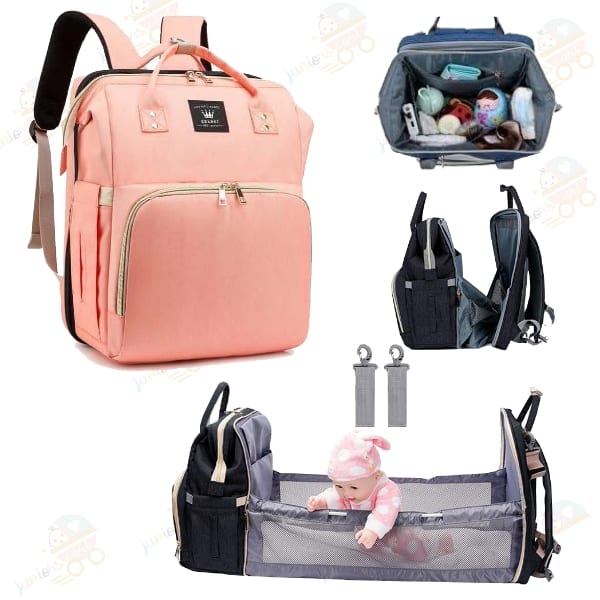 2in1 Water Proof Travel Diaper BagPack Changing Bed PEACH 1