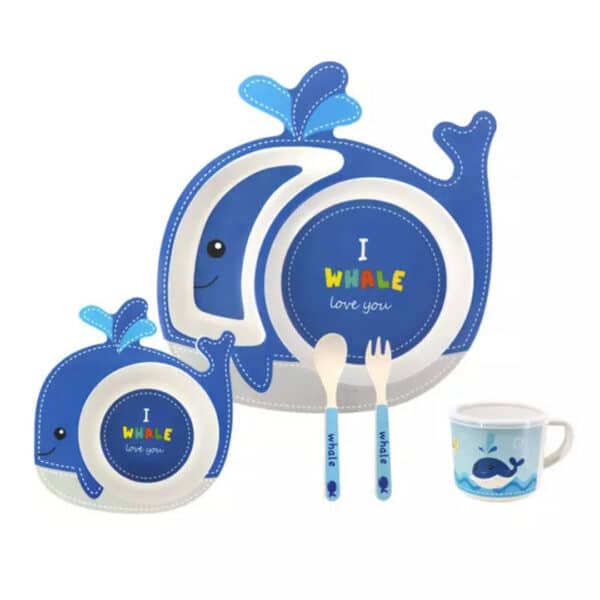 5 Pieces Toddler Bamboo Feeding Set Blue I Whale Love You