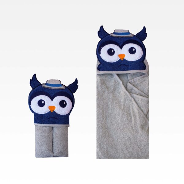 Animal Hooded Bath Towel JCBT 26 Navy Blue Grey Owl