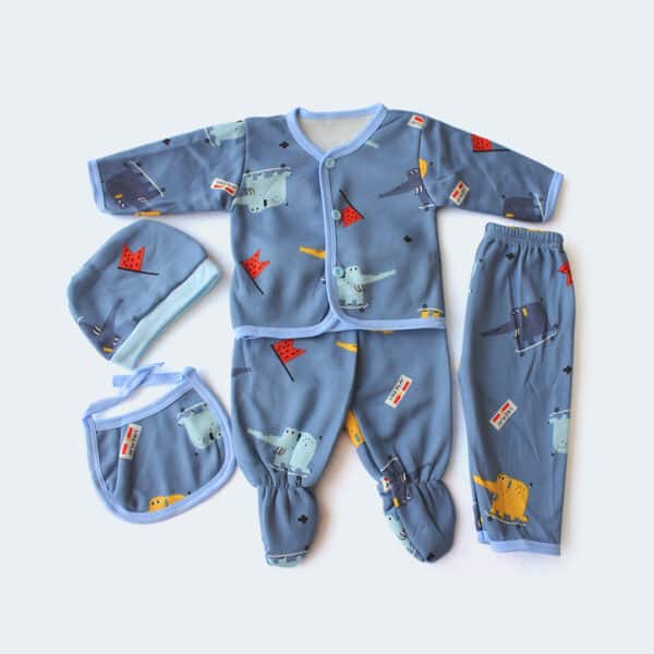 Baby 5 Piece Fleece Suit Blue Elephant 0 6 Months