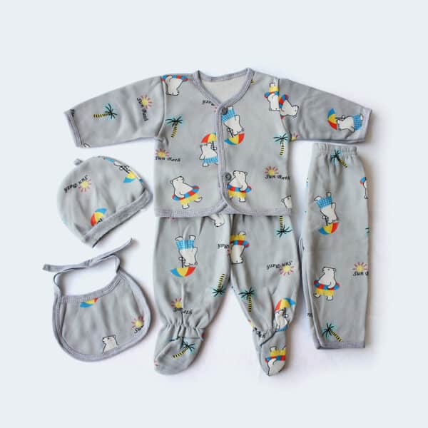 Baby 5 Piece Fleece Suit Grey Panda 0 6 Months