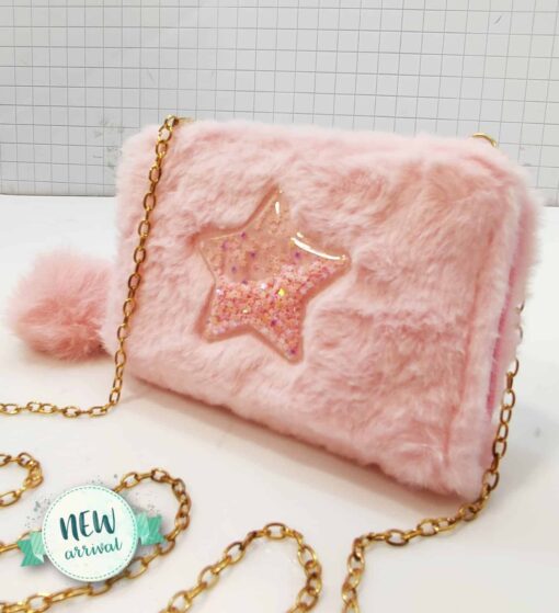 Baby Girls Small Fur Stylish Plush Cross Body Bag PINK
