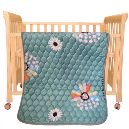 Baby Quilted Blanket Sea Green White Flower. 1