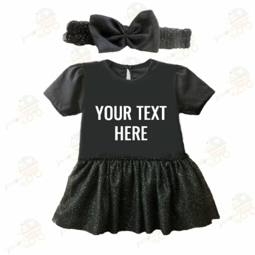 Black Frock with Headband with WHITE Customised Text 1