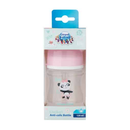 Canpol Babies AntiColic Wide Neck Bottle 120Ml Pp Easy Start Exotic Animals 35220 Pink