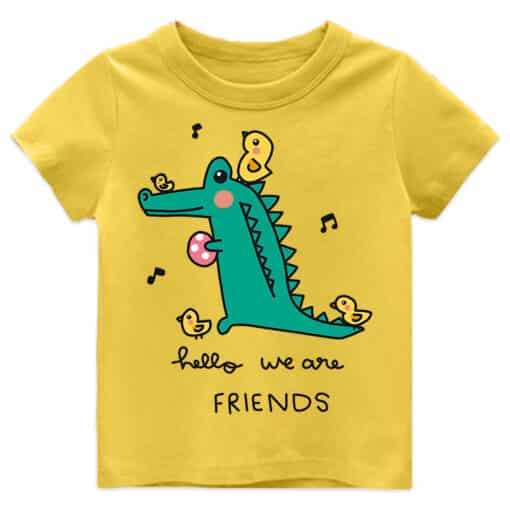 Casual T Shirt Hello We Are Friends Yellow