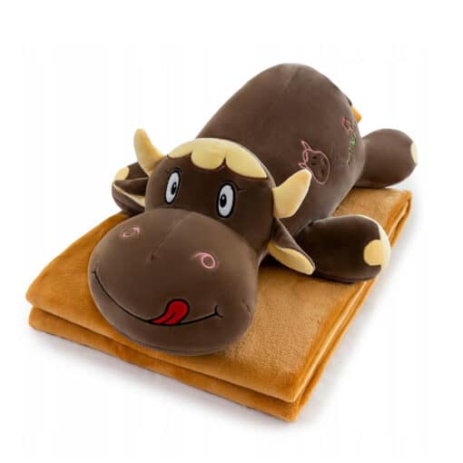 Character Sleeping Pillow with Blanket Hippo BROWN.