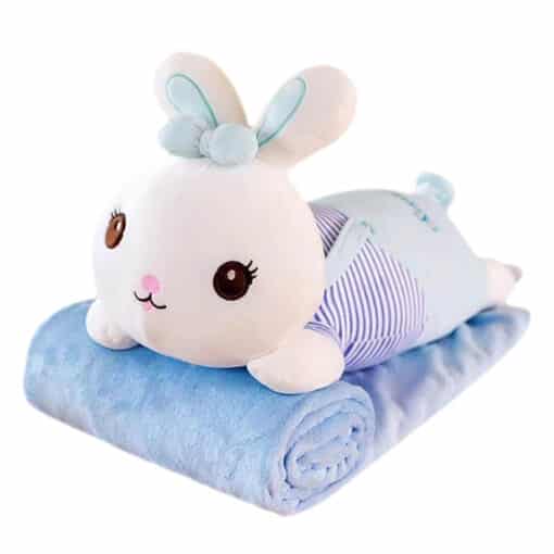 Character Sleeping Pillow with Blanket RABBIT BLUE.