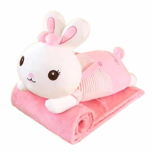Character Sleeping Pillow with Blanket RABBIT PINK.