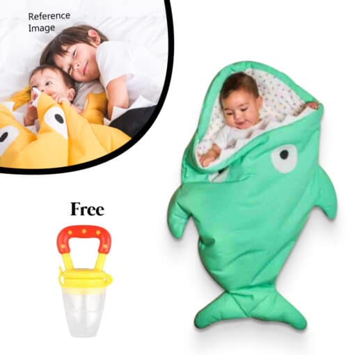 Cozy Fish Shape Cotton Baby Sleeping Bag GREEN with FREE Fruit Pacifier