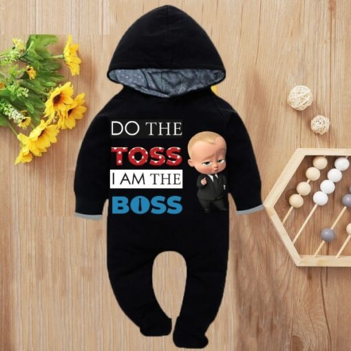 Custom Baby Jump Suit with Hoodie and Socks Boss Baby BLACK 1