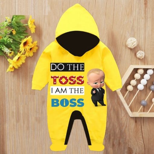 Custom Baby Jump Suit with Hoodie and Socks Boss Baby YELLOW 1