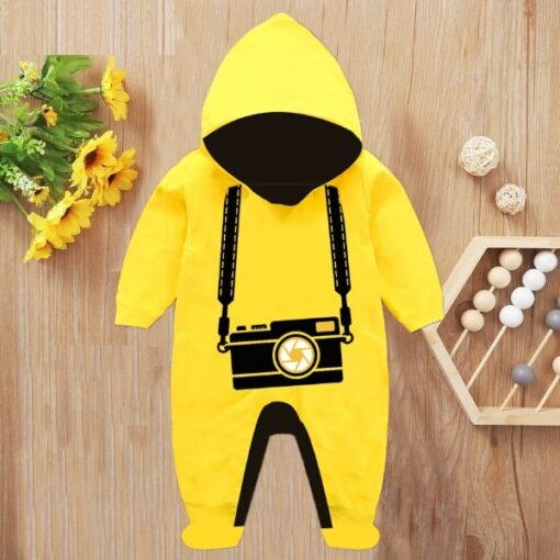 Custom Baby Jump Suit with Hoodie and Socks Camera YELLOW 1