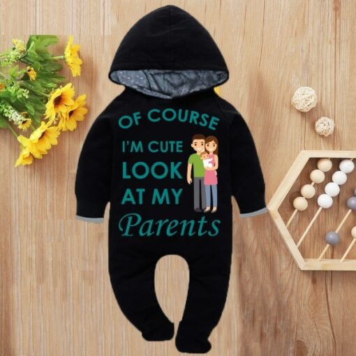 Custom Baby Jump Suit with Hoodie and Socks Cute Parents BLACK 1