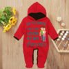 Custom Baby Jump Suit with Hoodie and Socks Cute Parents RED 1