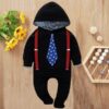 Custom Baby Jump Suit with Hoodie and Socks Gentleman BLACK 1
