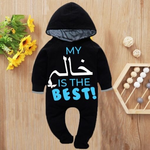 Custom Baby Jump Suit with Hoodie and Socks Khala Best BLACK 1
