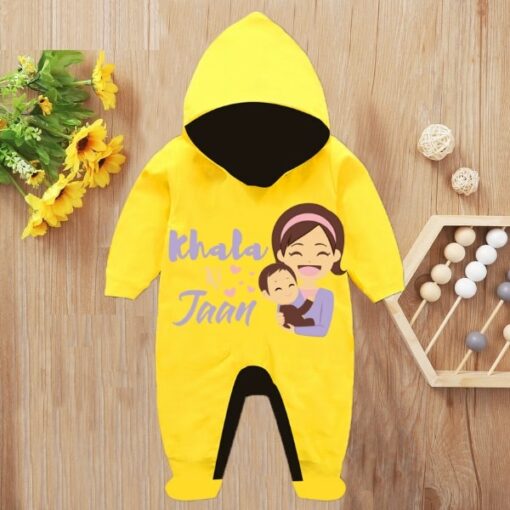 Custom Baby Jump Suit with Hoodie and Socks Khala Jaan YELLOW 1