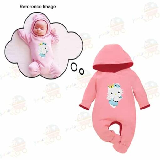 Custom Baby Jump Suit with Hoodie and Socks Kitty PINK 2 1