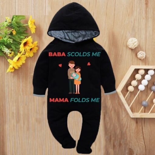 Custom Baby Jump Suit with Hoodie and Socks Mama Baba BLACK 1