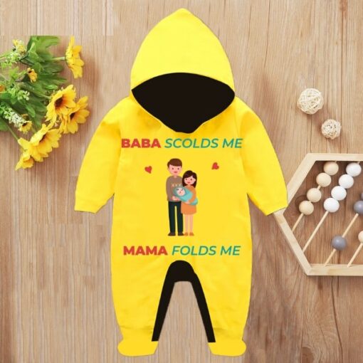 Custom Baby Jump Suit with Hoodie and Socks Mama Baba YELLOW 1