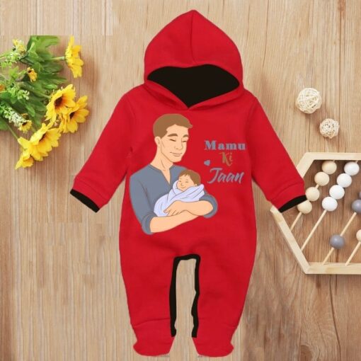 Custom Baby Jump Suit with Hoodie and Socks Mamu Jaan RED 1