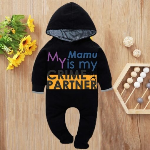 Custom Baby Jump Suit with Hoodie and Socks Mamu Partner BLACK 1