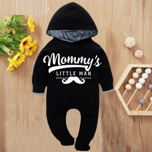 Custom Baby Jump Suit with Hoodie and Socks Mommys Man BLACK 1