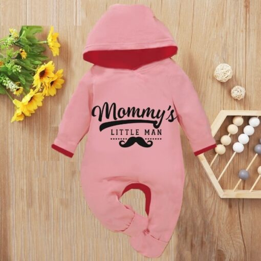 Custom Baby Jump Suit with Hoodie and Socks Mommys Man PINK 1