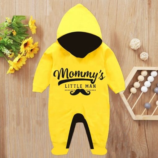 Custom Baby Jump Suit with Hoodie and Socks Mommys Man YELLOW 1