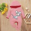 Custom Baby Jump Suit with Hoodie and Socks Mouse PINK 1