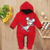 Custom Baby Jump Suit with Hoodie and Socks Mouse RED 1