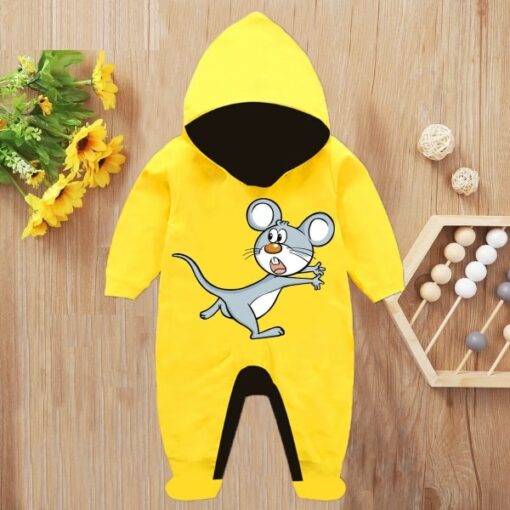 Custom Baby Jump Suit with Hoodie and Socks Mouse YELLOW 1