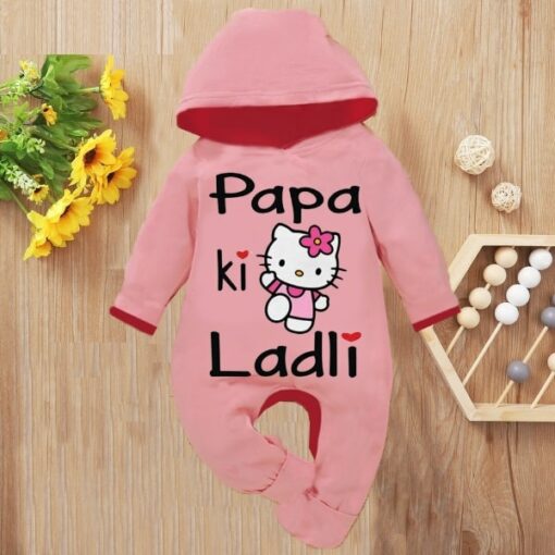 Custom Baby Jump Suit with Hoodie and Socks Papa Laadli PINK 1