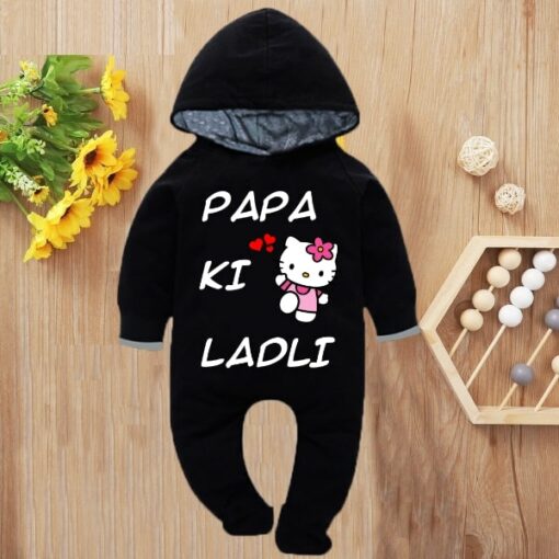 Custom Baby Jump Suit with Hoodie and Socks Papa Ladli BLACK 1