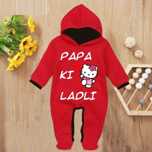 Custom Baby Jump Suit with Hoodie and Socks Papa Ladli RED 1