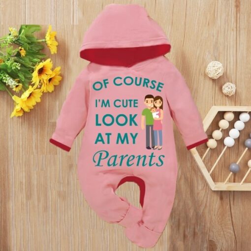 Custom Baby Jump Suit with Hoodie and Socks Parents PINK 1