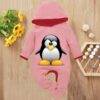 Custom Baby Jump Suit with Hoodie and Socks Penguin PINK 1