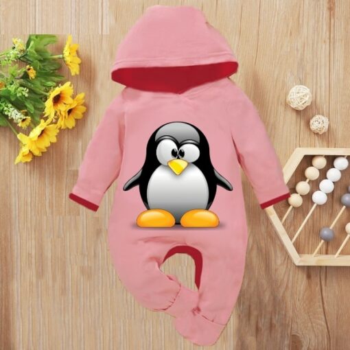 Custom Baby Jump Suit with Hoodie and Socks Penguin PINK 1