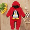 Custom Baby Jump Suit with Hoodie and Socks Penguin RED 1