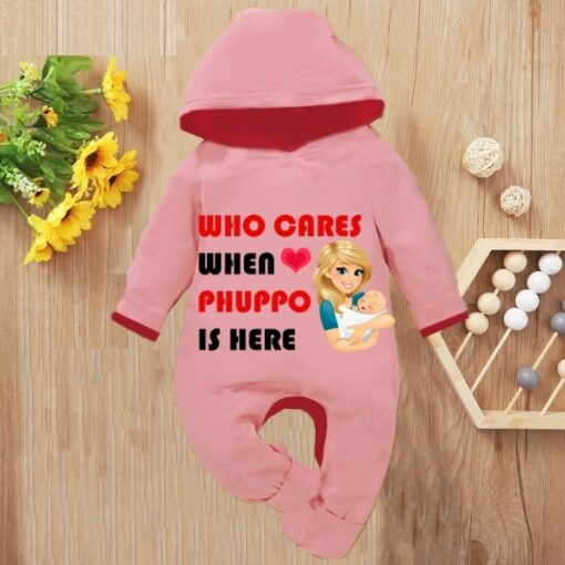 Custom Baby Jump Suit with Hoodie and Socks Phuppo Cares PINK 1