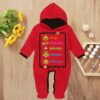 Custom Baby Jump Suit with Hoodie and Socks Play Repeat RED 1