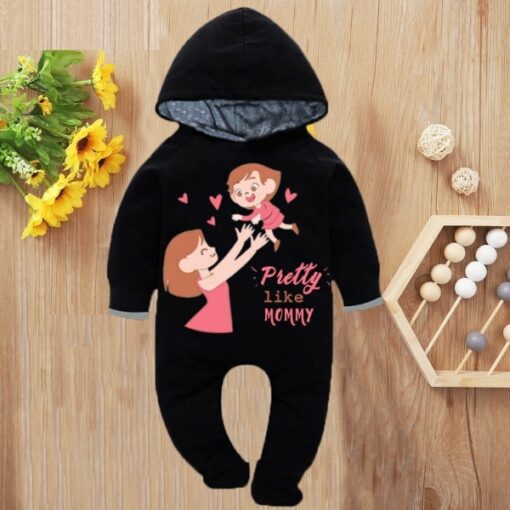 Custom Baby Jump Suit with Hoodie and Socks Pretty Mommy BLACK 1