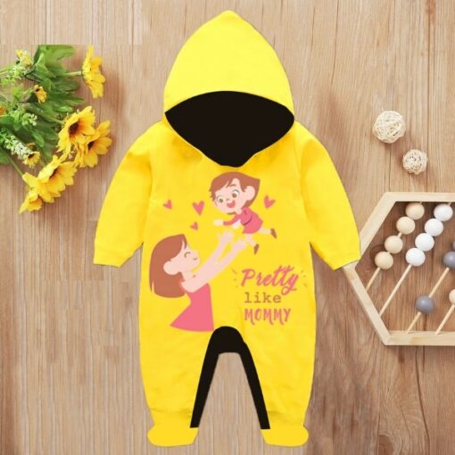 Custom Baby Jump Suit with Hoodie and Socks Pretty Mommy YELLOW 1