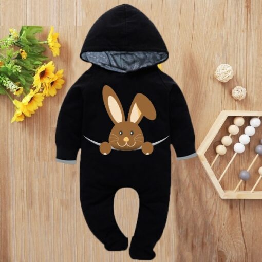 Custom Baby Jump Suit with Hoodie and Socks Rabbit BLACK 1 1