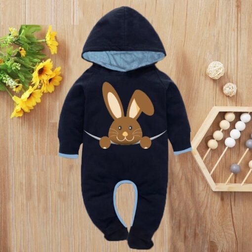 Custom Baby Jump Suit with Hoodie and Socks Rabbit BLUE 1