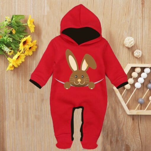 Custom Baby Jump Suit with Hoodie and Socks Rabbit RED 1